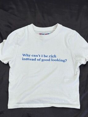 Urban Outfitters Baby Tee Funny Slogan Graphic White Blue Print Size M